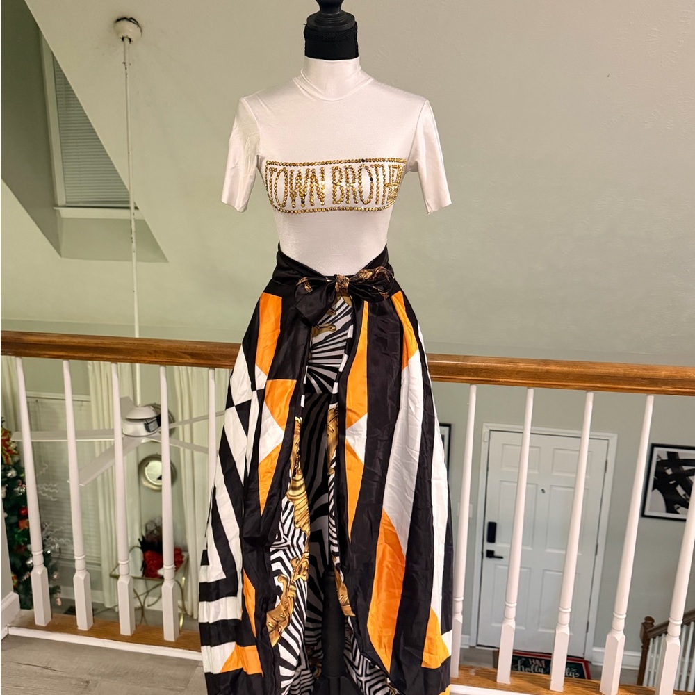 Brother Women's Bold Black and Orange Maxi Skirt